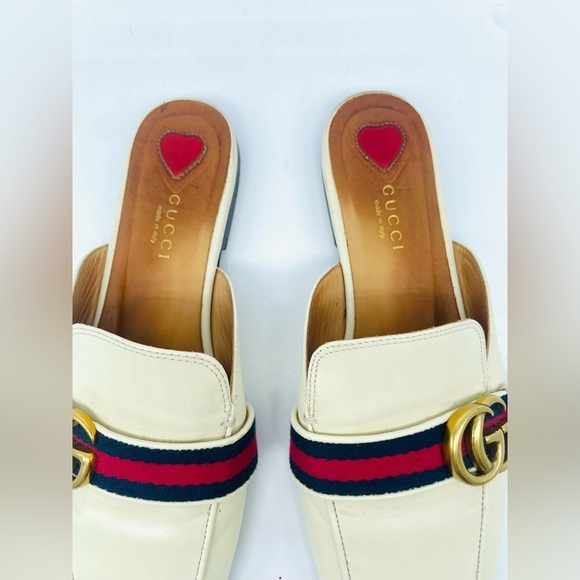 Gucci GG Logo Marmont Red Blue Web Canvas White Leather Mules Loafers EU 39 - Picture 3 of 14